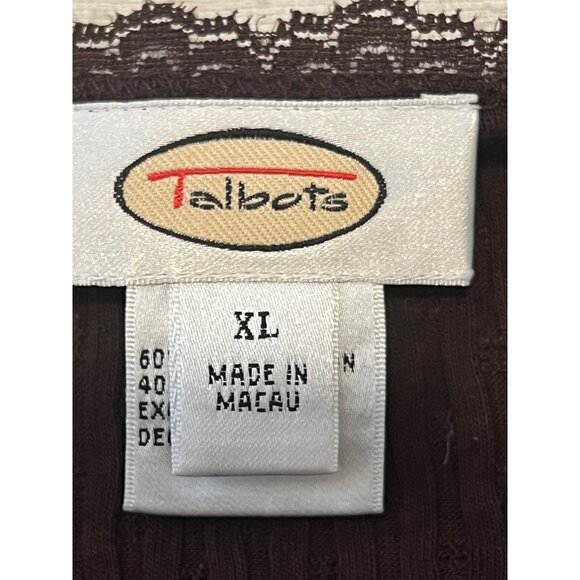 Talbots Top XL Pull Over Brown Lace Trim 60% Pima Cotton 40% Modal Ribbed Y2K - Picture 13 of 15